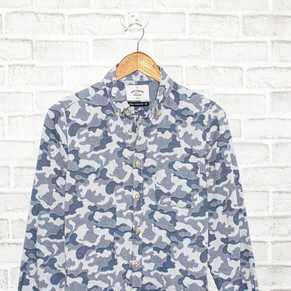 PORTUGUESE Flannel Blue Camo Button up Shirt Size Small - Picture 4 of 5